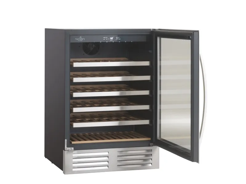 Scandomestic SV 81 X - Vinkøleskab - 1 Zone - bredde: 59.5 cm - dybde: 61.3 cm - højde: 86.5 cm - 146 liter - rustfrit stål/sort - Optil 46 flasker