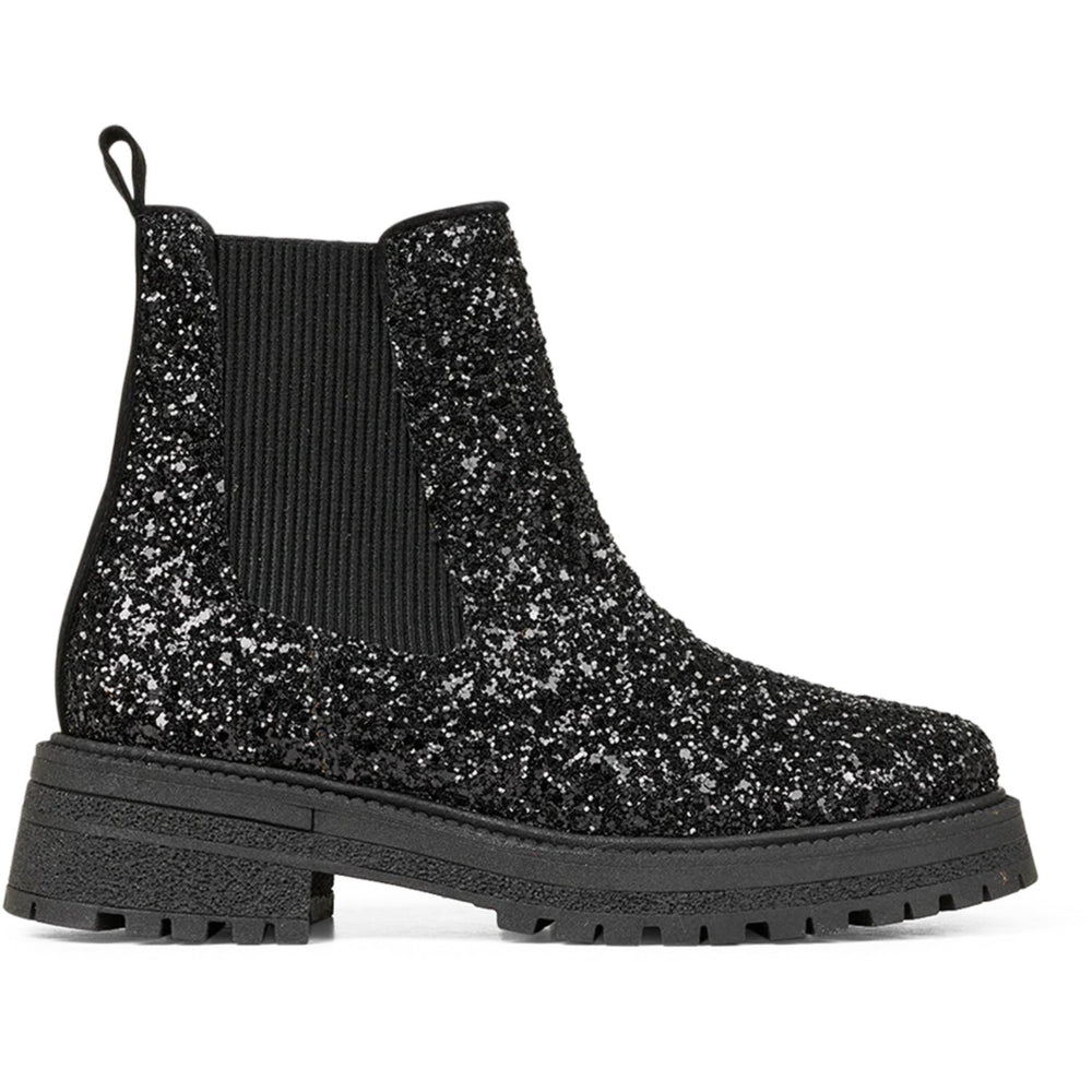 Chelsea Støvlet Med Elastik Og Track-Sål Black Glitter/Black/Black