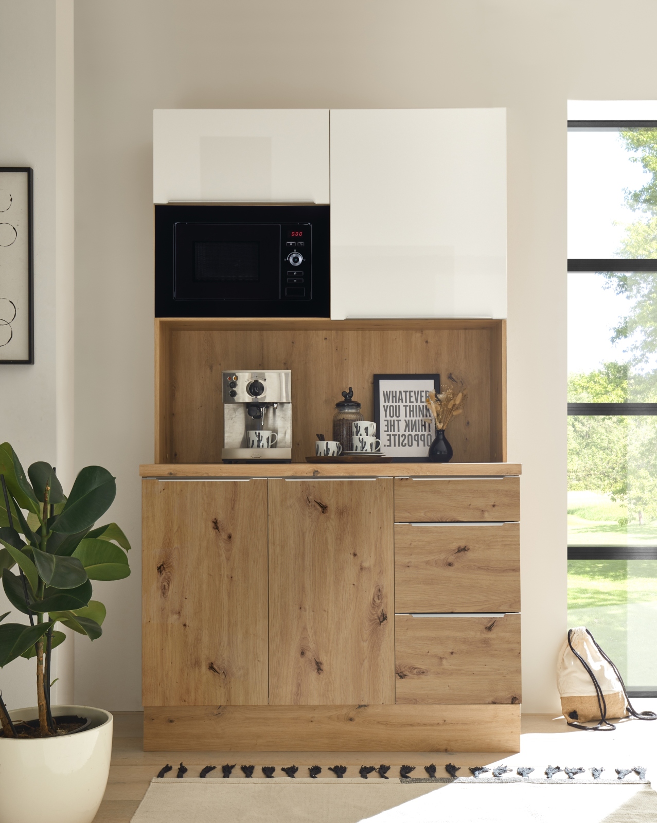 RESPEKTA Buffet - Artisan Eiche - weiß Hochglanz - mit Mikrowelle - 120 cm