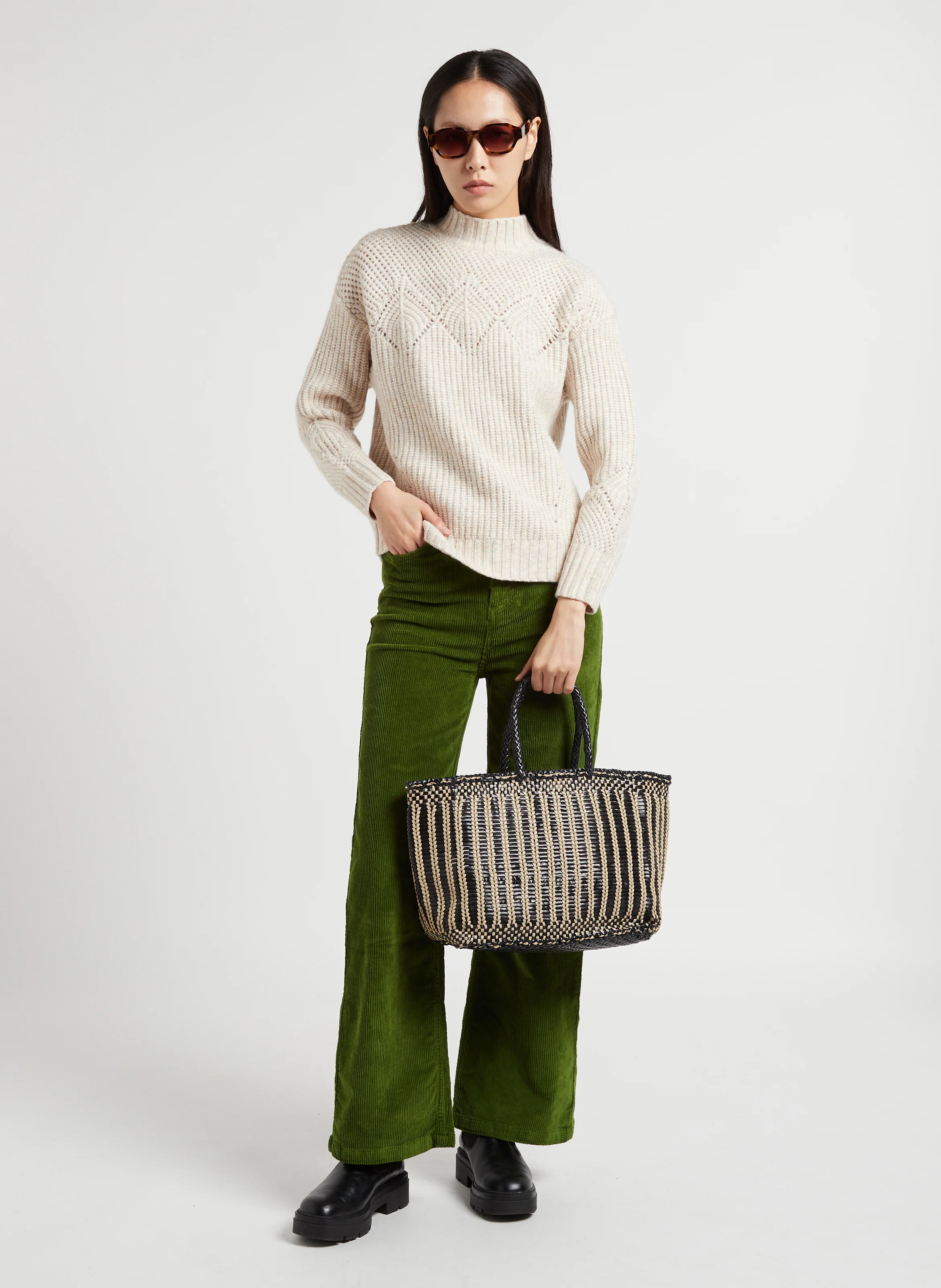 BALI BASKET BIG - Panier tissé en cuir | Noir