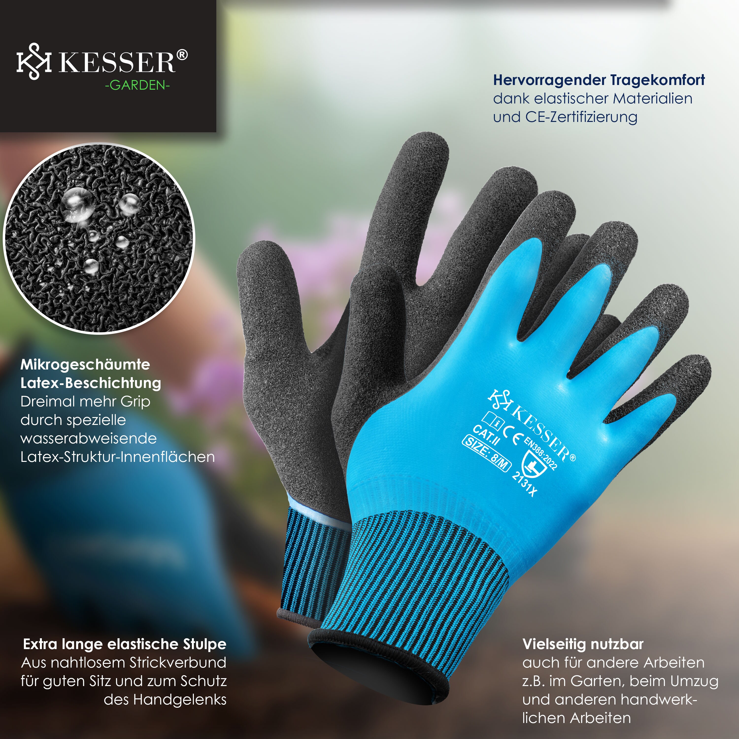 KESSER® Flexible Rasenkante aus Kunststoff Länge 10m Höhe 5cm, mit 50 Erdanker + Handschuhe, Beeteinfassung Beetumrandung Beetbegrenzung Mähkante Pflastersteine Palisade