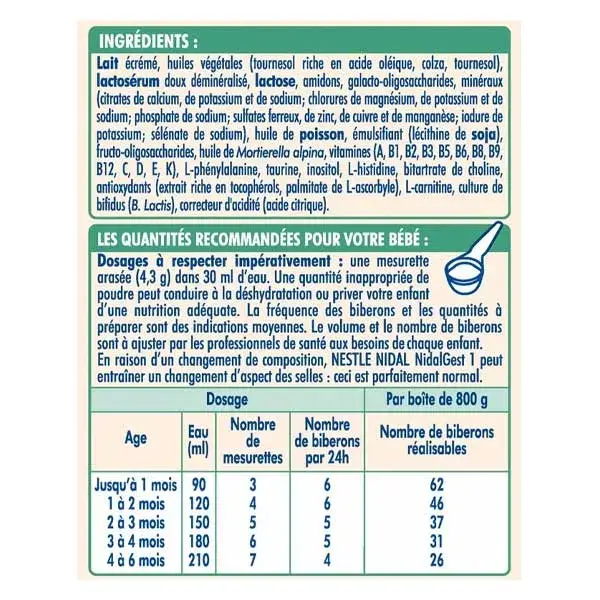 Nidal Plus Leite em Pó Infantil Fase 1 Fórmula Espessada 0-6 meses 800g