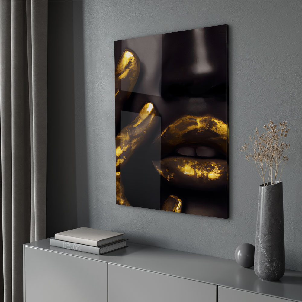 Walljar acrylglas schilderij - Golden Lips Acrylglas schilderij - 80 x 120 cm