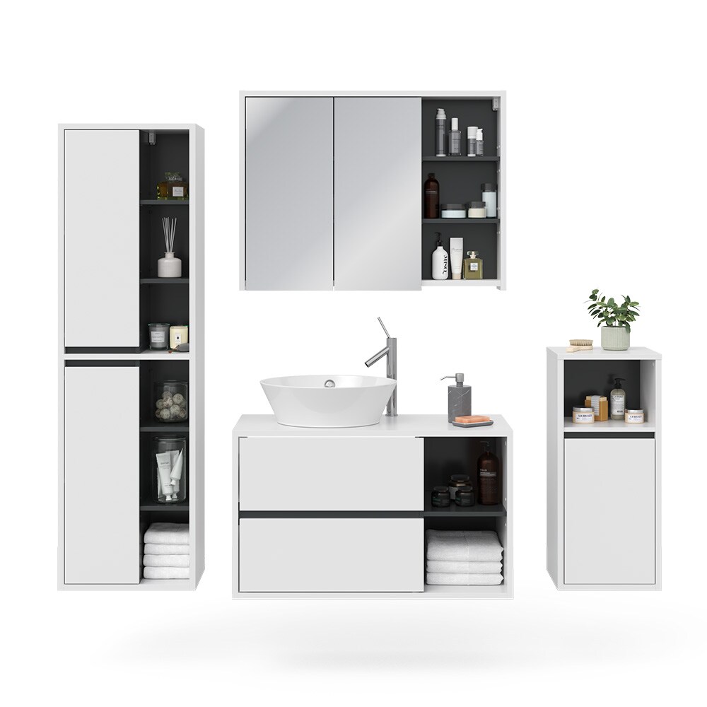 Vicco Badmöbelset Viola Weiß Anthrazit modern Badezimmerschrank Badschrank Badezimmermöbel Waschtischunterschrank Spiegelschrank Midischrank Hochschrank Schranktür Schrankfach Ablage Aufbewahrung