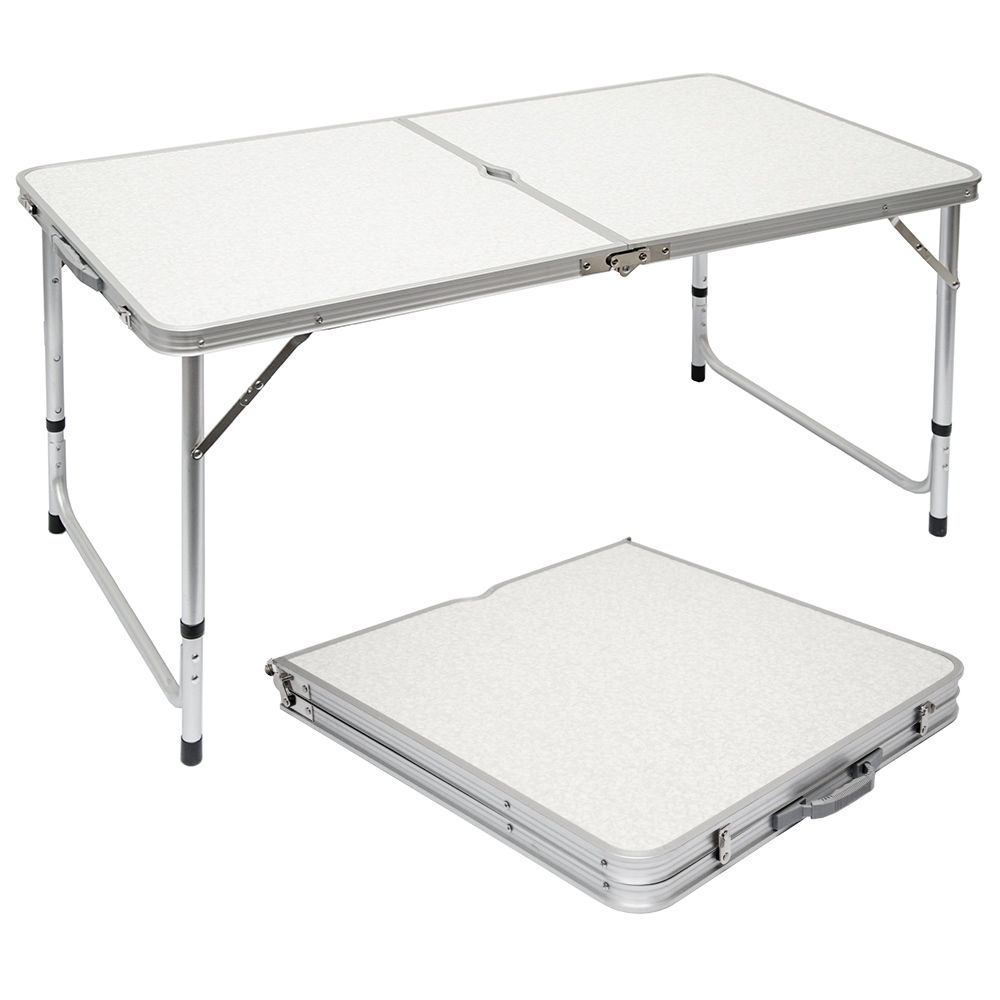 Klappbarer stabiler Campingtisch 120x60x70cm höhenverstellbar tragbar Kofferformat Aluminium Hellgra