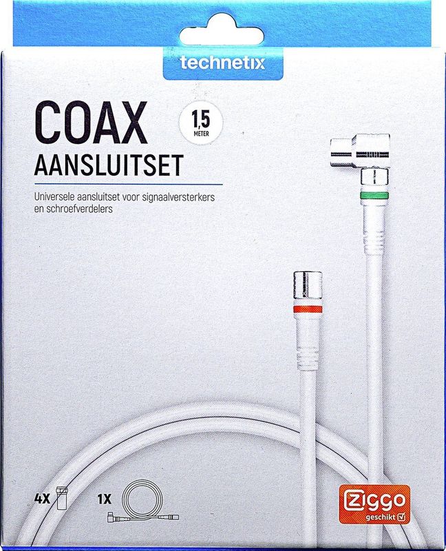 Technetix Aansluitset - Coax Aansluitkabel en Adapters - Ziggo Geschikt