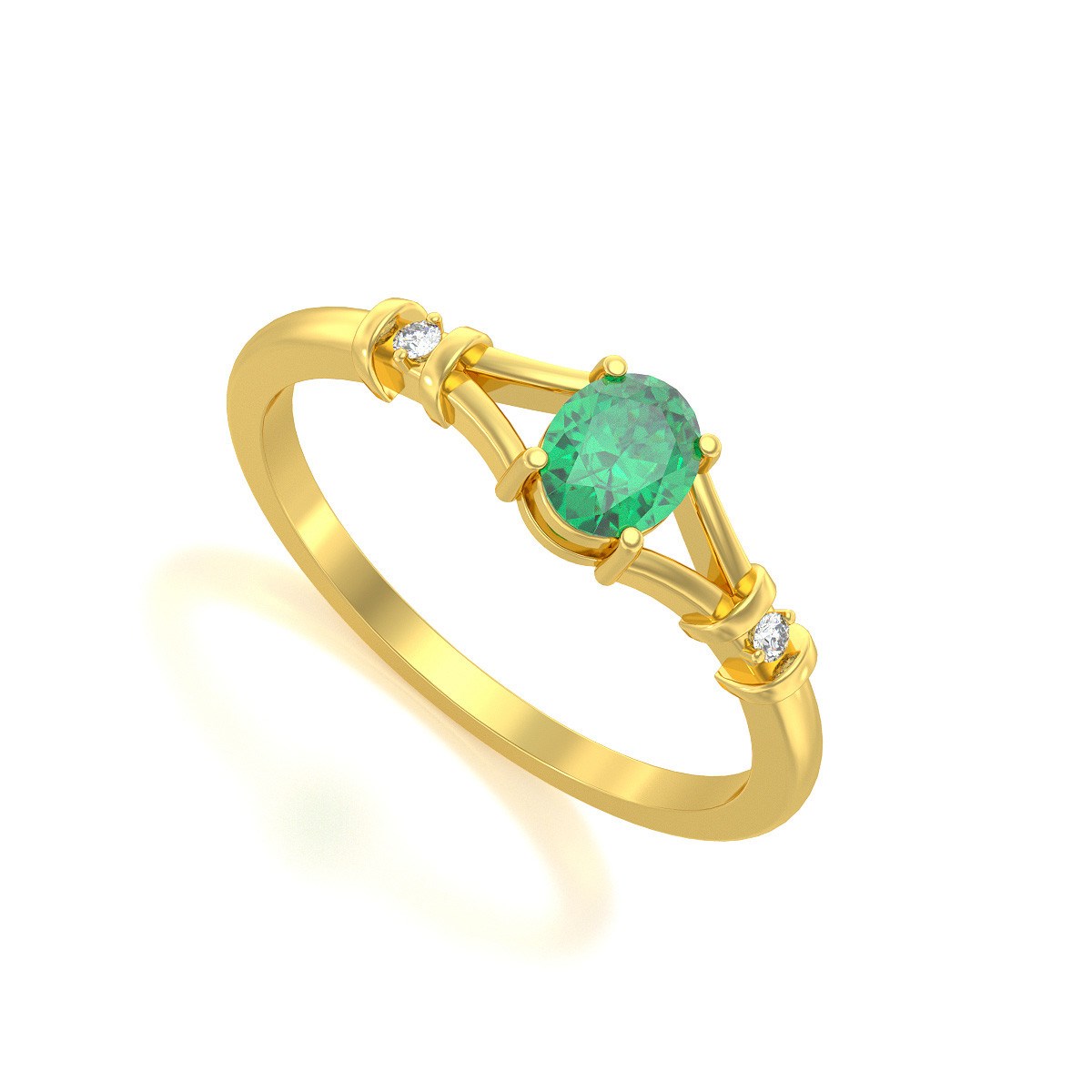 Bague ADEN Or 585 Jaune Solitaire Emeraude et diamants 2.094grs