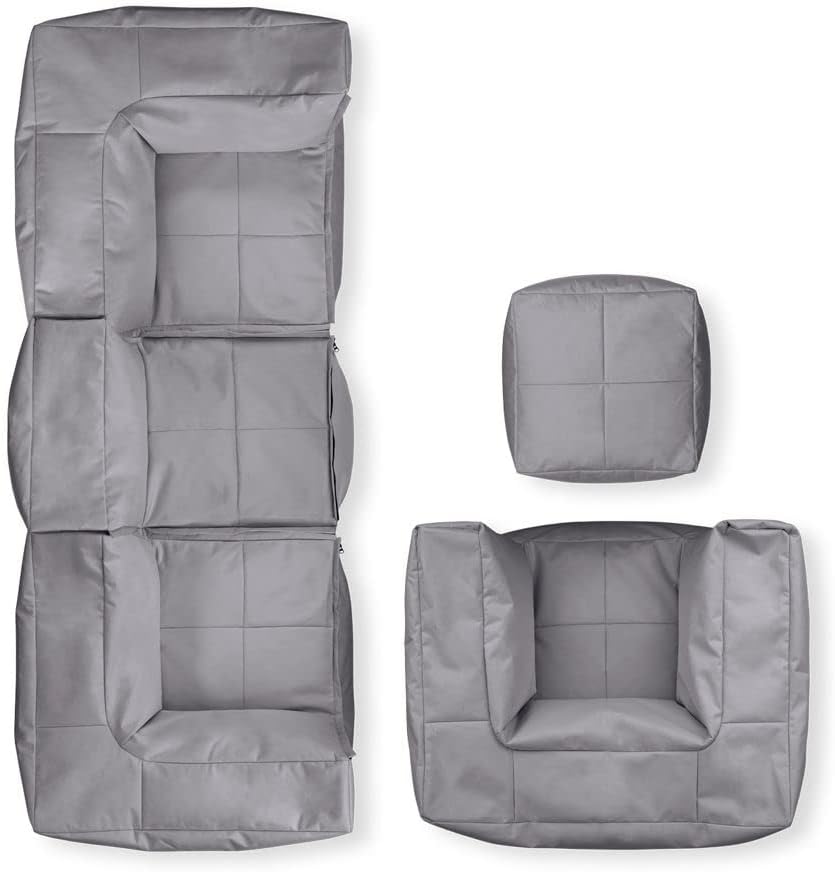 Lumaland Sitzsack-Lounge Modular Garnitur | 5-Teiliges Set | Indoor & Outdoor Sitz-Garnitur | Erweiterbar & Waschbare Sitzmöbel für Innenräume & Garten | Wasserfeste Chill-Out Lounge [Grau]