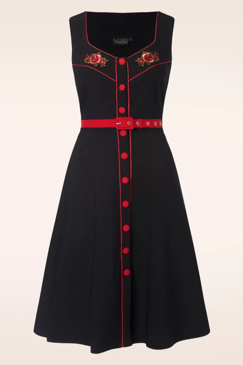 Vixen Rose embroidery jurk in zwart
