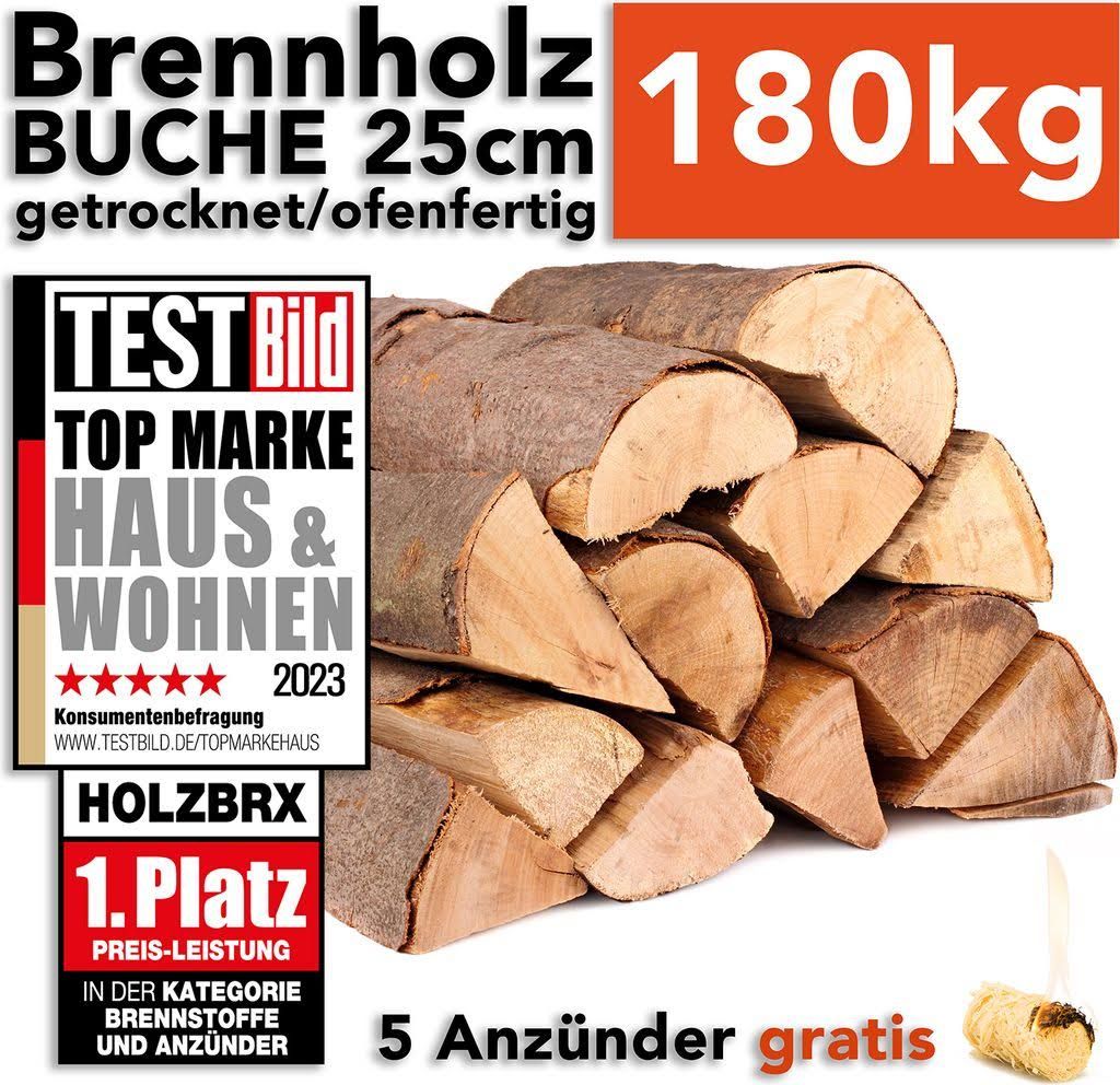 Brennholz Kaminholz Feuerholz Buche 180kg im Karton / 25cm Länge ofenfertig gesägt gespalten getrocknet (firewood beech / bois de chauffage hêtr...