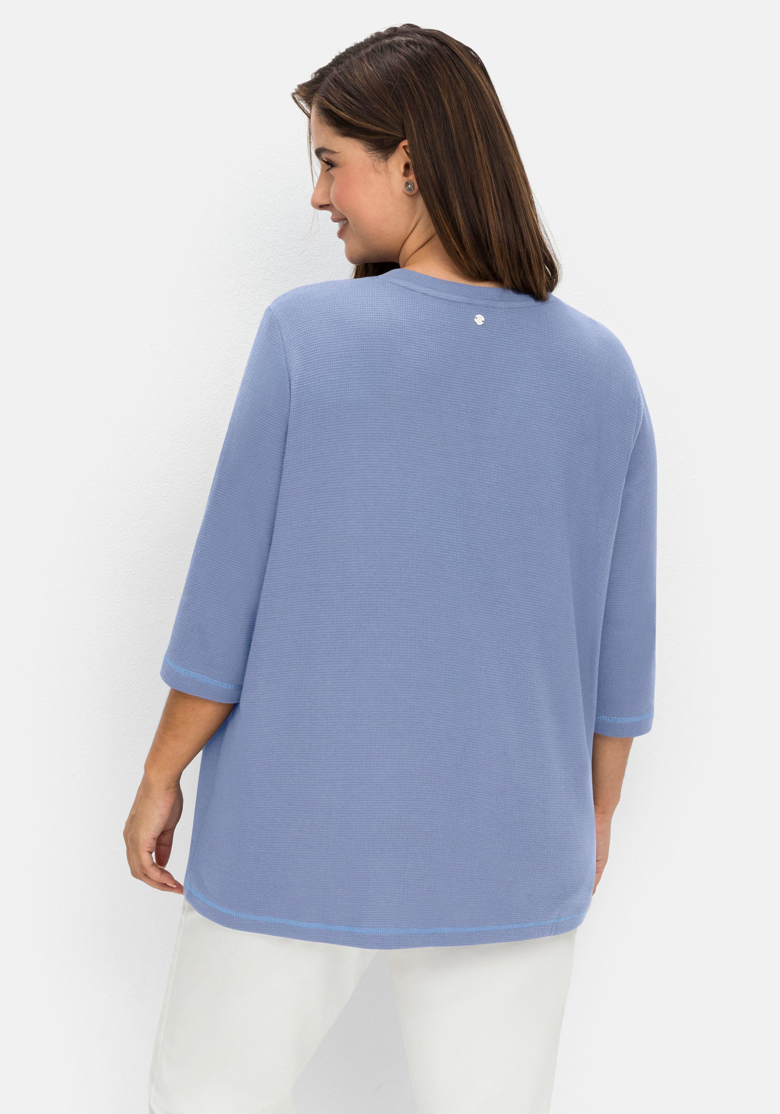 Jerseyshirt aus Waffelpiqué, mit V-Cut und 3/4-Arm