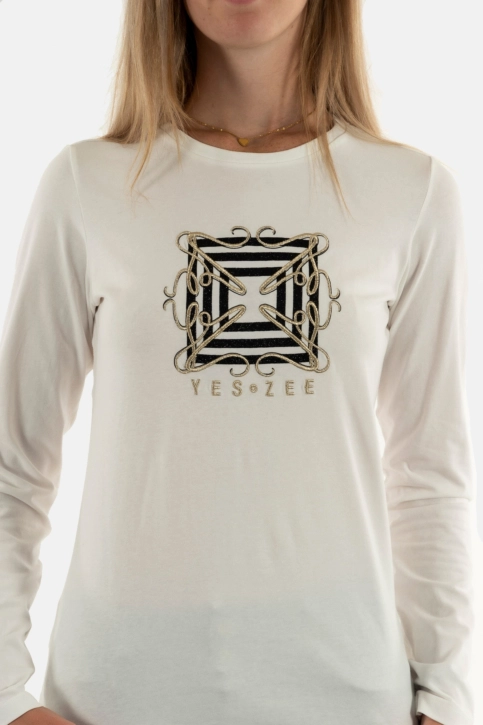 Tee shirt manches longues yes zee t034 s702 0157 avorio