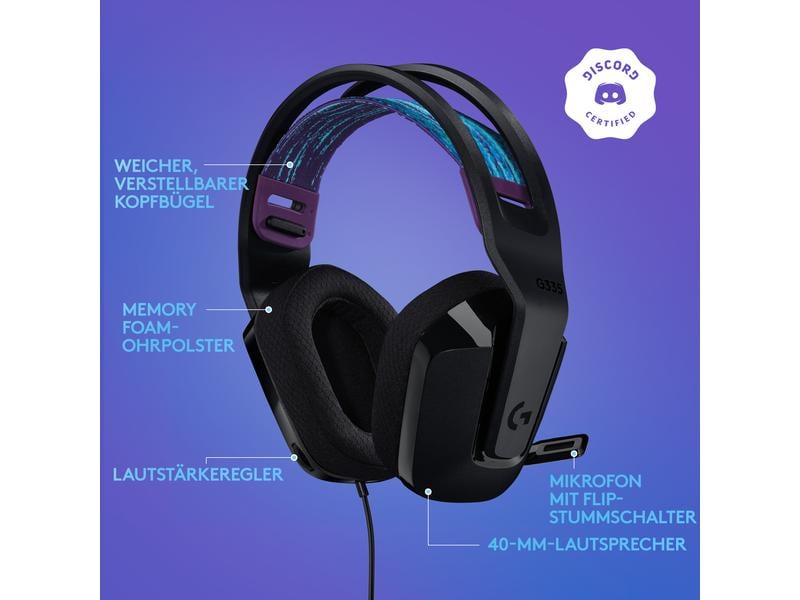 Logitech Headset G335 Gaming Schwarz Komfortables Gaming-Headset für PC und Spielkonsolen