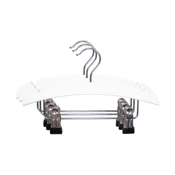 TWF Kledinghanger Met Clips - 3 Stuks - Hout Wit