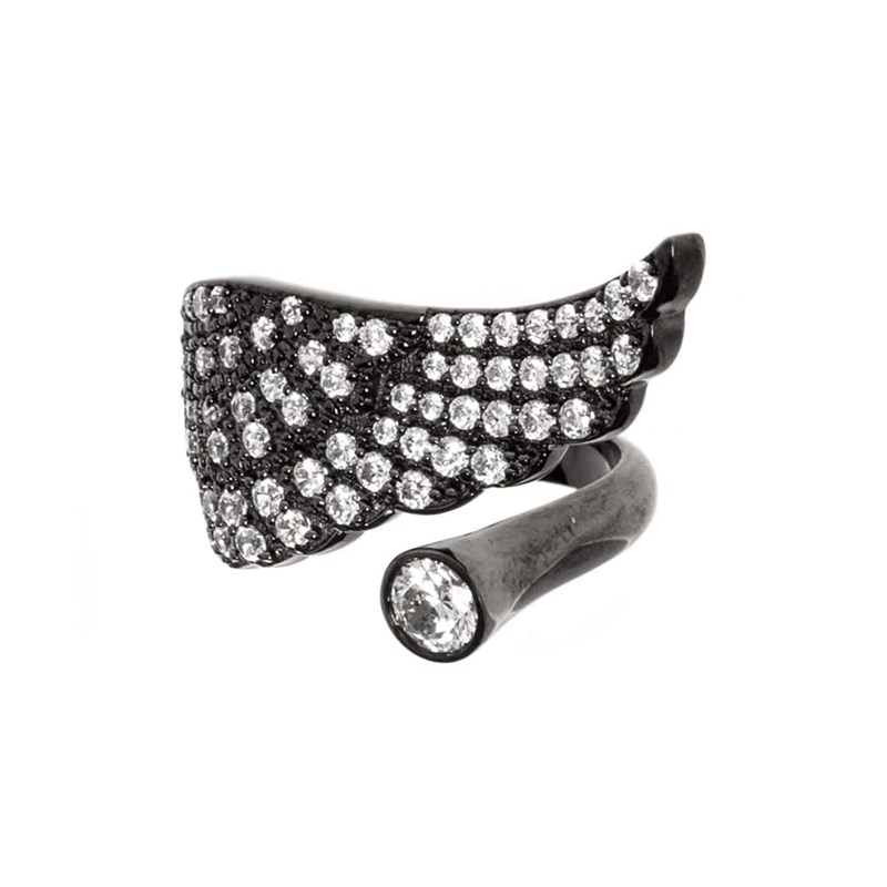 Bague Aile D'ange Noire Argent