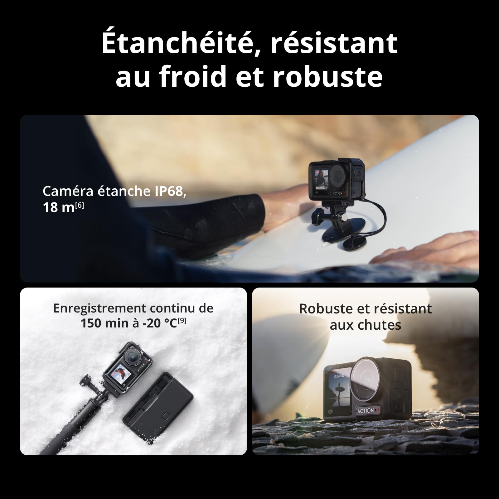 DJI Bundle Osmo Action 4 Aventure - Caméra étanche 4K/120 IPS, capteur 1/1,3 Pouce, D-Log M 10 Bits, FOV Ultra Large 155º, Jusqu’à 7 Heures 30 Min ave
