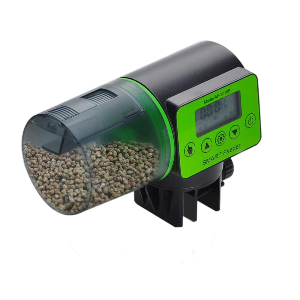 (200ml) Automatischer Fischfutter Spender Futterautomat Fish-Feeder für Aquarium (Batteriebetrieben) - Schwarz / Grün