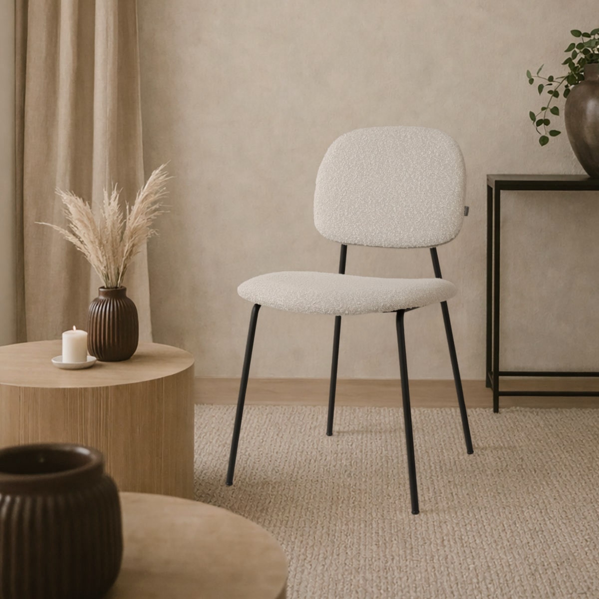 Nolon Jasmijn Eetkamerstoel Bouclé Beige - Zwart