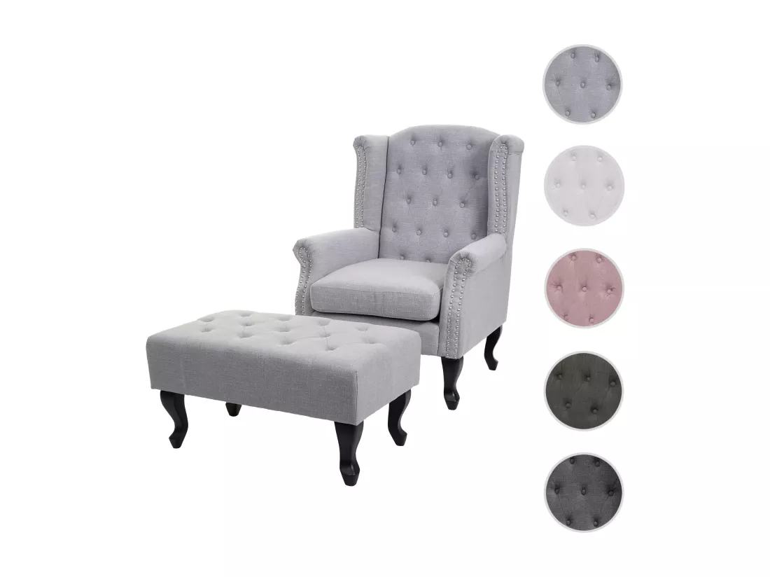 Fauteuil de relaxation Oxford, gris avec ottomane