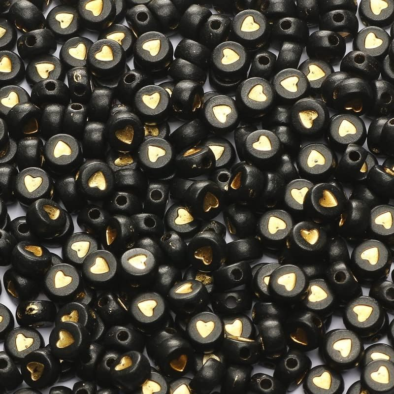 (100er Set) 7mm Acryl Herz Perlen DIY Bastel Schmuck Zwischenperle für Armband / Kette - Schwarz / Gold