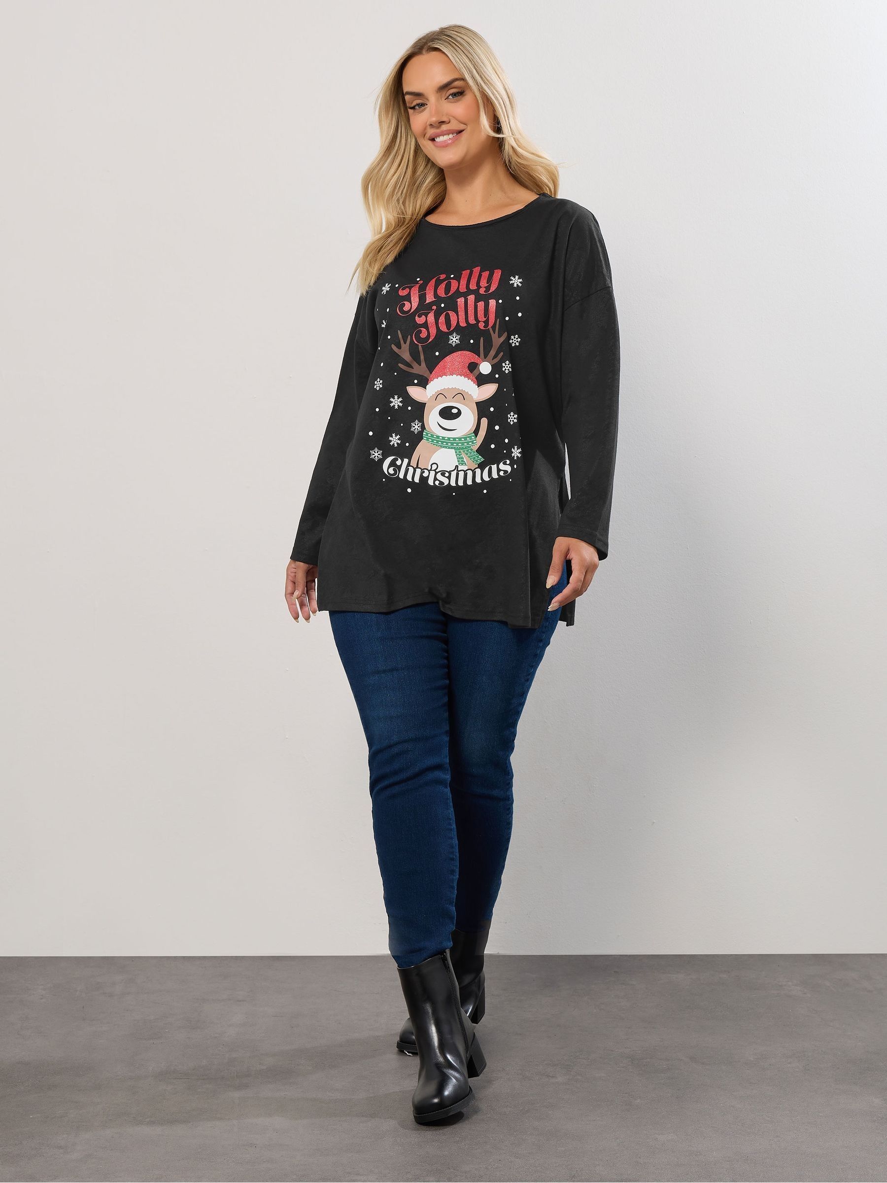 Yours Curve Kerstmis Holly Jolly T-shirt