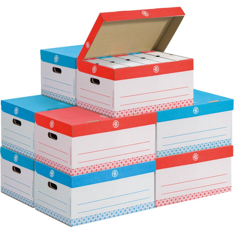 Pack archivage carton Bruneau - Dos 10 cm - Haute résistance - Couleurs assorties - 60 boîtes + 10 caisses