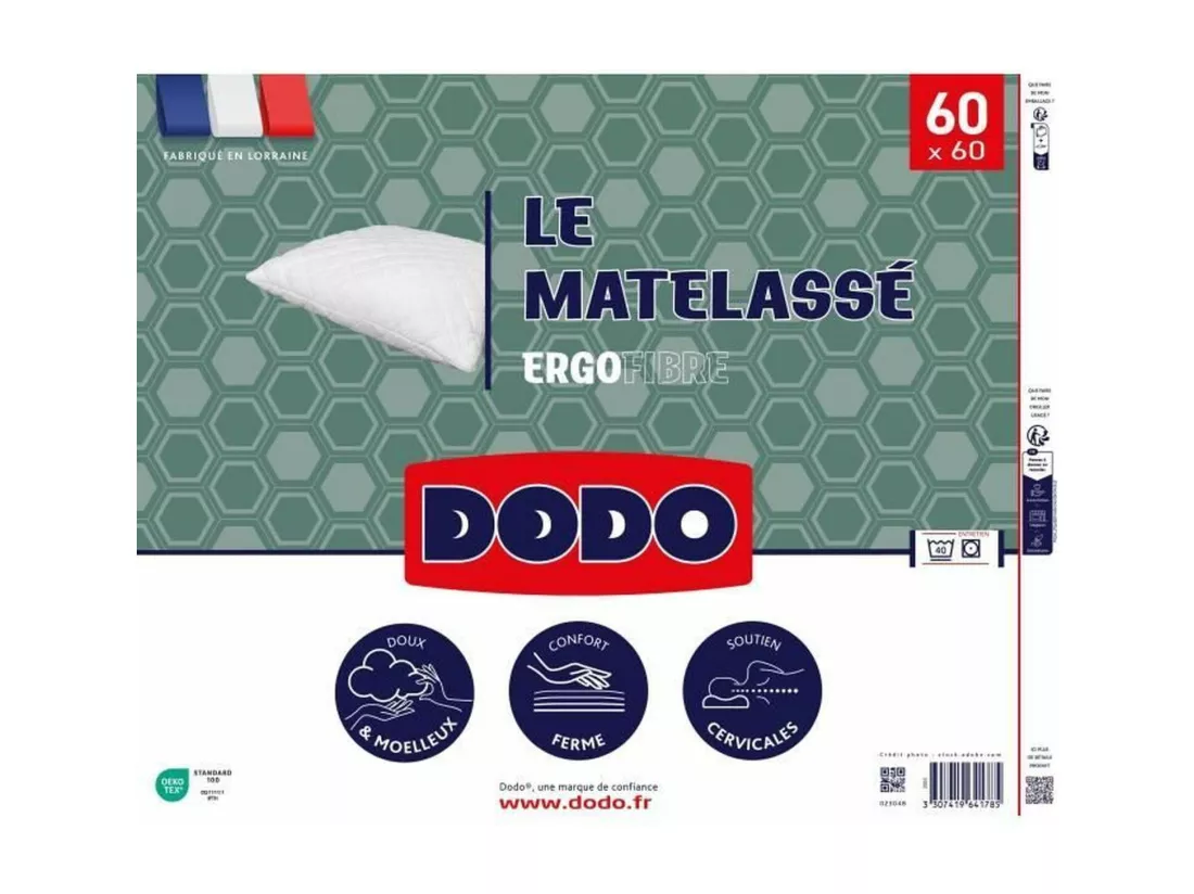Oreiller Le Matelassé - 60 x 60 cm - Soutien ferme - Taie déhoussable
