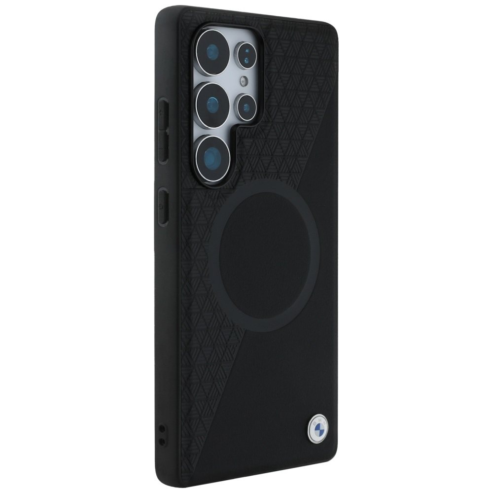 Samsung Galaxy S25 Ultra Leder Hardcase Hülle Half Textured & Circle MagSafe-Modul (BMHMS25L23RTPK) - Schwarz