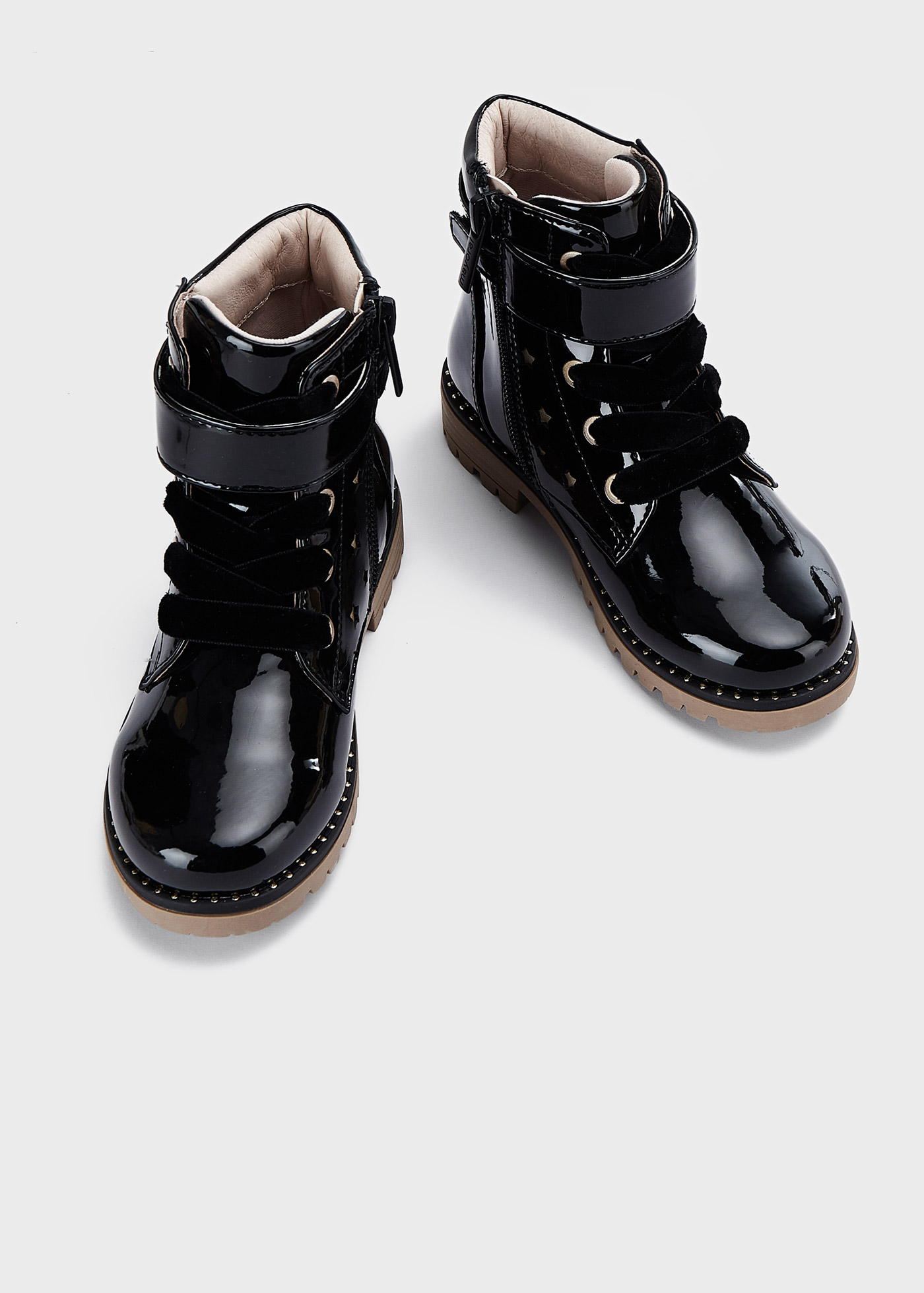 Botas de couro envernizado estilo motociclista para meninas