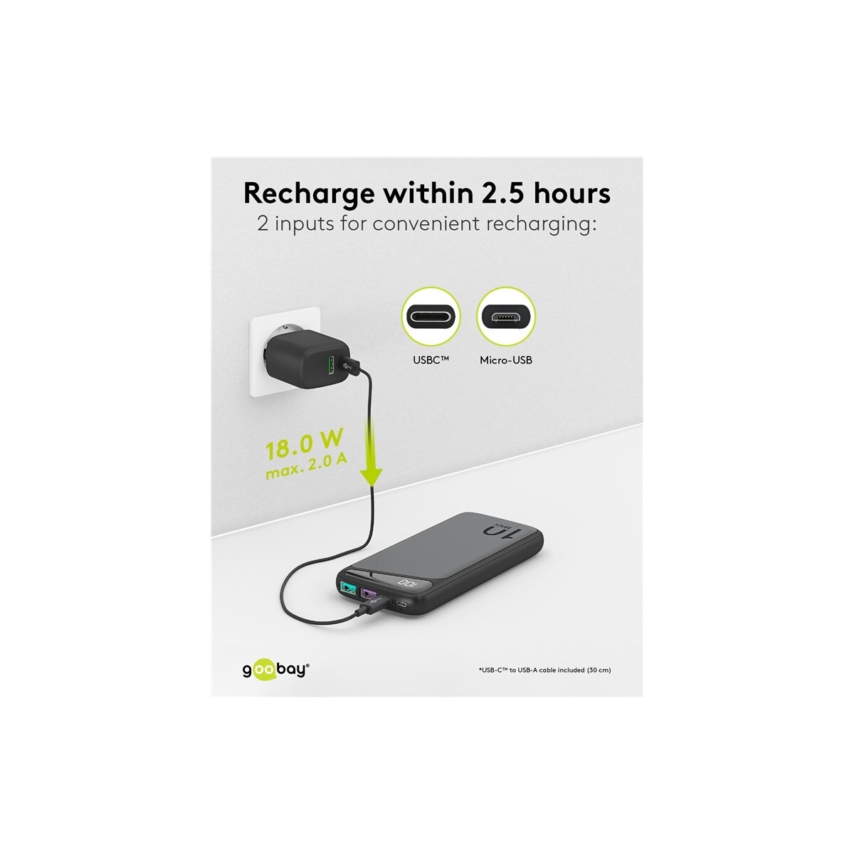 Goobay Hurtigladende Powerbank 10 000 mAh (USB-C™ PD, QC 3.0)
