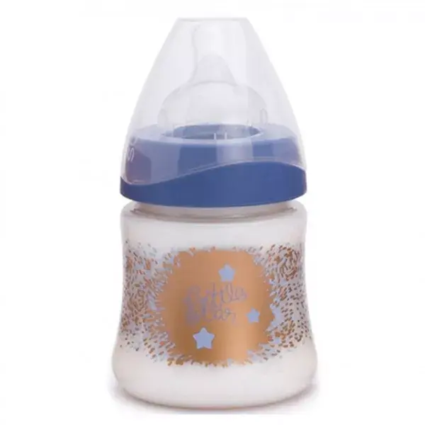 Mamadeira Suavinex de gargalo largo com fluxo variável, Haute Couture, azul/verde, 150ml