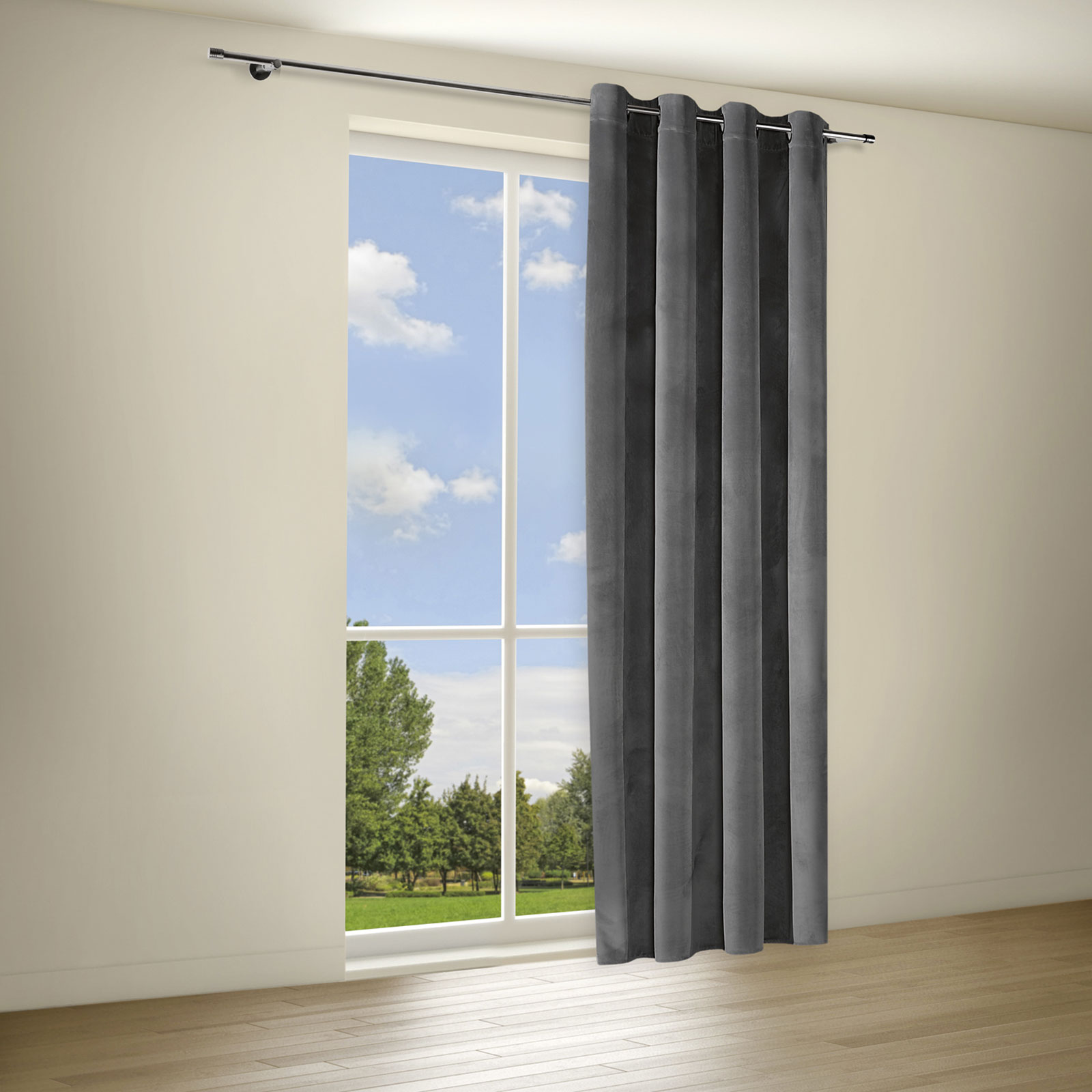 Ösenschal - dunkelgrau - Samt - 140x235 cm