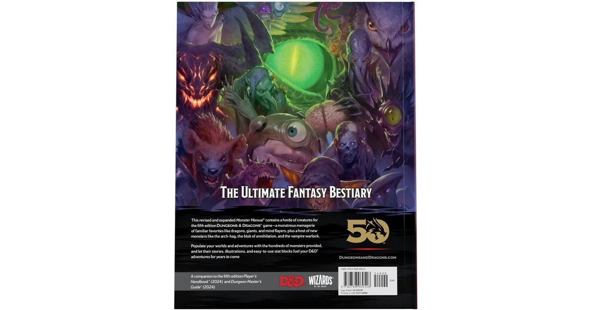 AsmodeeDungeons & Dragons 5.0 - Monster Manual 2024 boek  (Engels, 2+ spelers, vanaf 12 jaar)