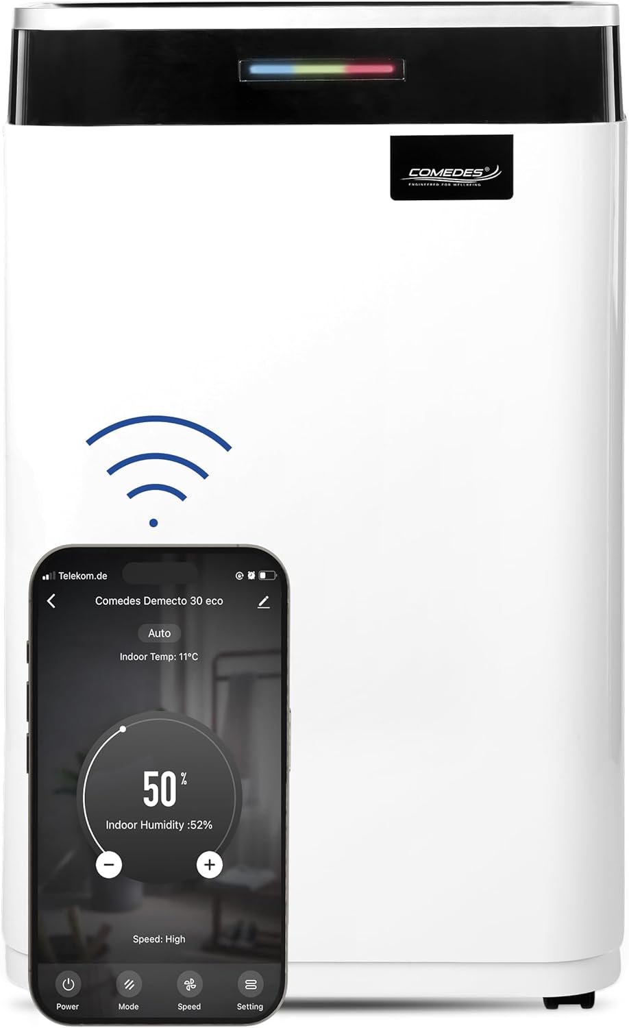 Comedes Demecto 30 eco WiFi – Luftentfeuchter Bautrockner (max. 25 Liter / 24h) Geeignet für alle Räume und Keller bis zu 100m² / 230m³, App-fähig