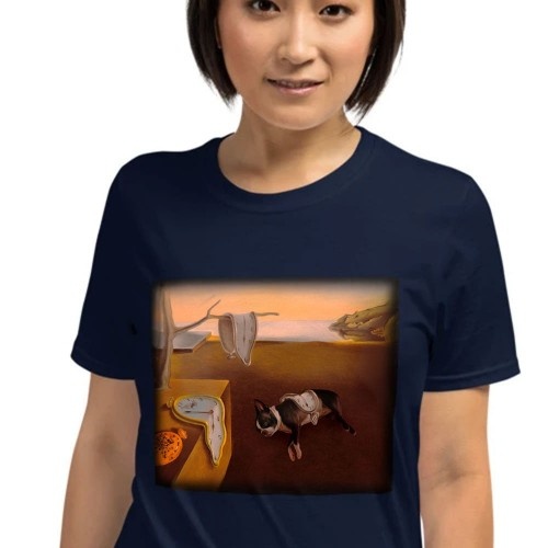 Camiseta feminina Mascochula, estilo Dali descolado, personalizada com seu animal de estimação, azul marinho