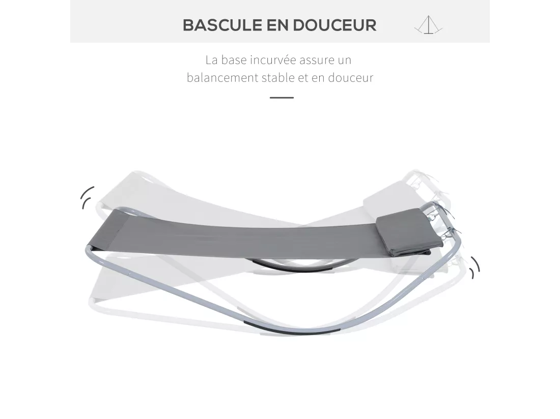 Bain de soleil transat de jardin bascule hamac 212L x 130l x 60H cm gris