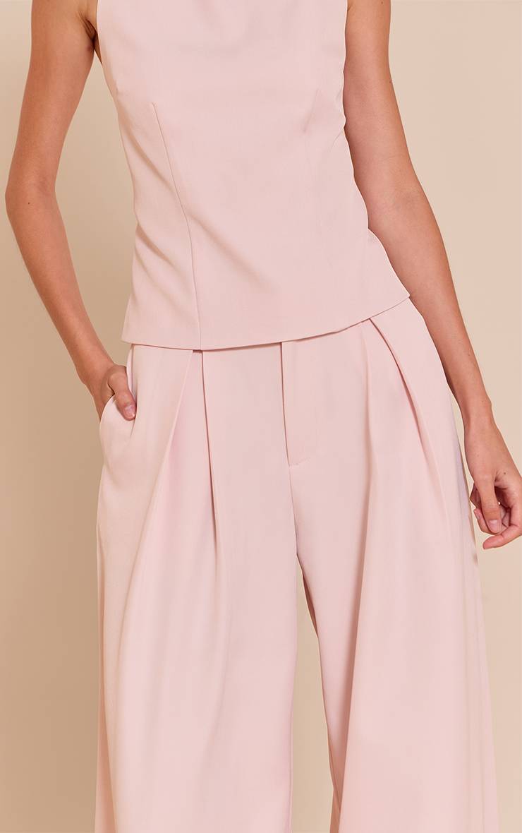 Rose Pâle Pantalon Large Tissé Ajusté