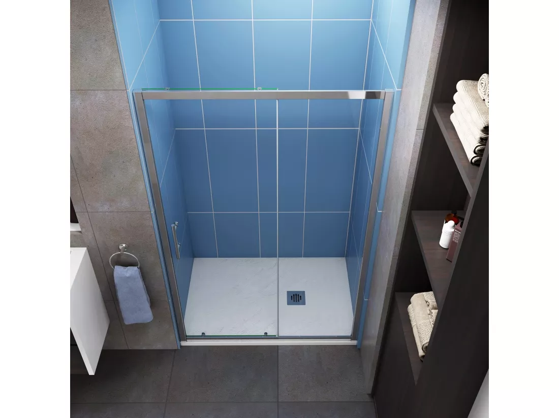 Porte de douche coulissante 150x190cm en 5mm verre trempé, porte de douche Hauteur 190cm - 2 volets