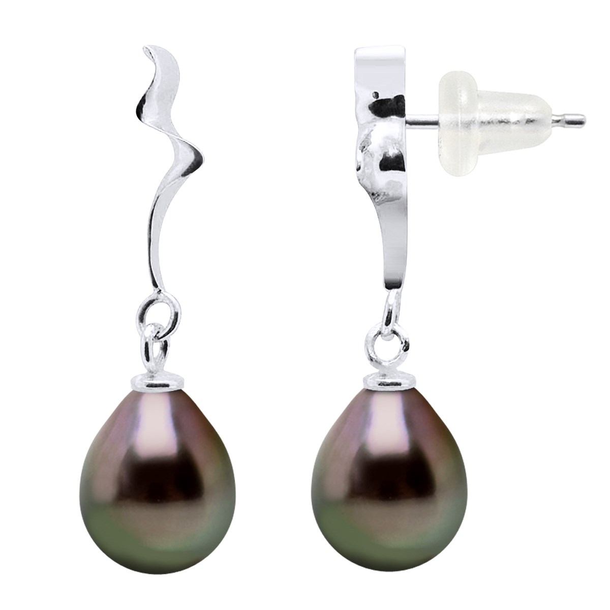 Boucles d'Oreilles Perles de Tahiti Poires 9-10 mm Or Blanc 18 Carats