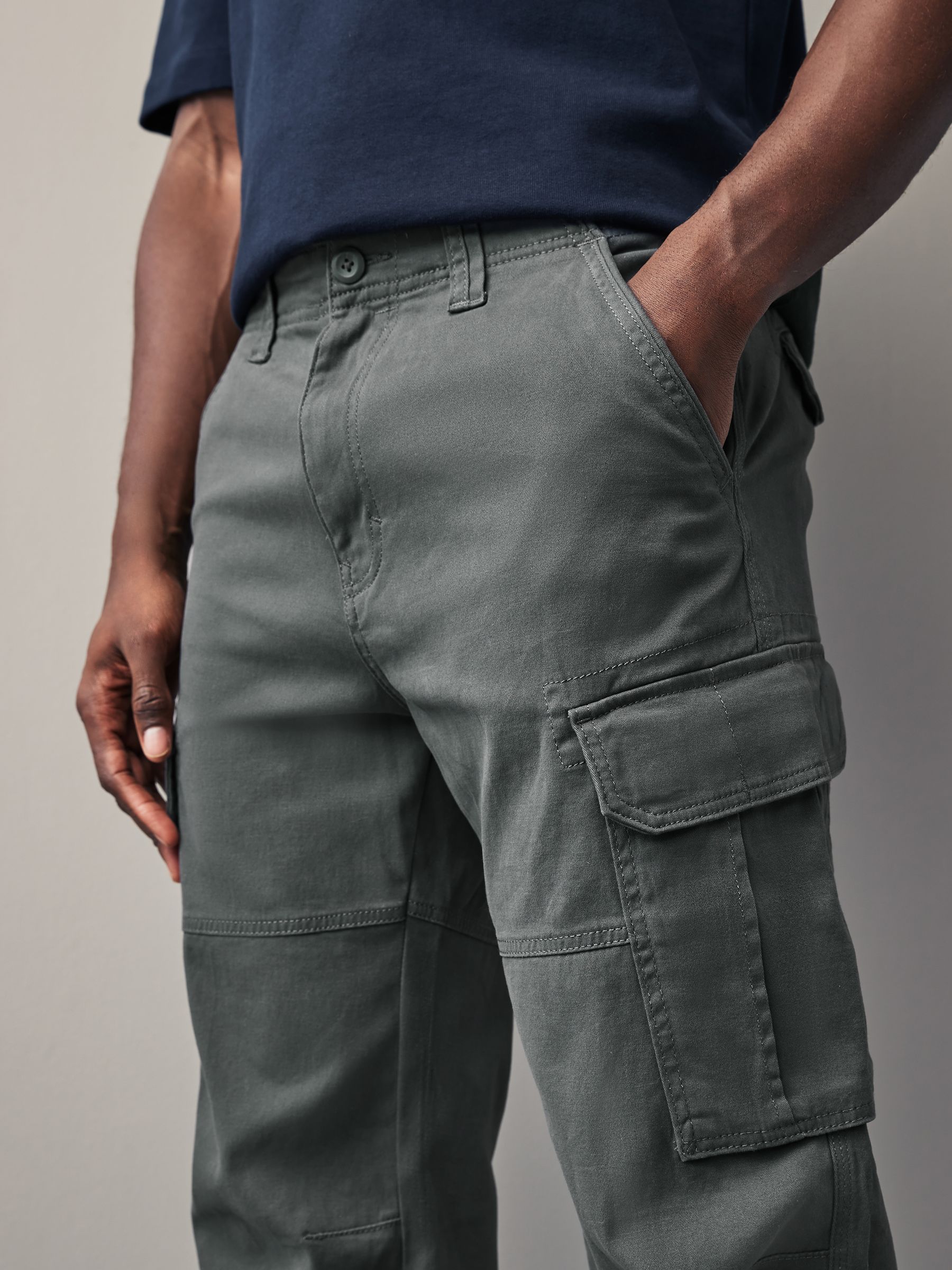 Zwart/antraciet - Straight fit - Verpakking van 2 stretch-cargobroeken met hoog katoengehalte