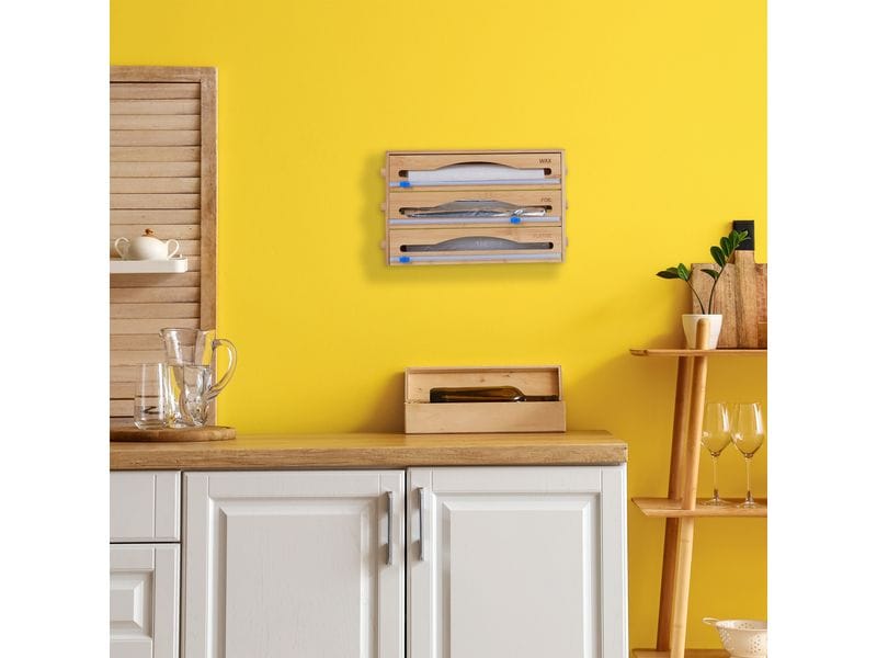 relaxdays Folienschneider 3 in 1 Natur Folienorganizer für Wand und Schublade