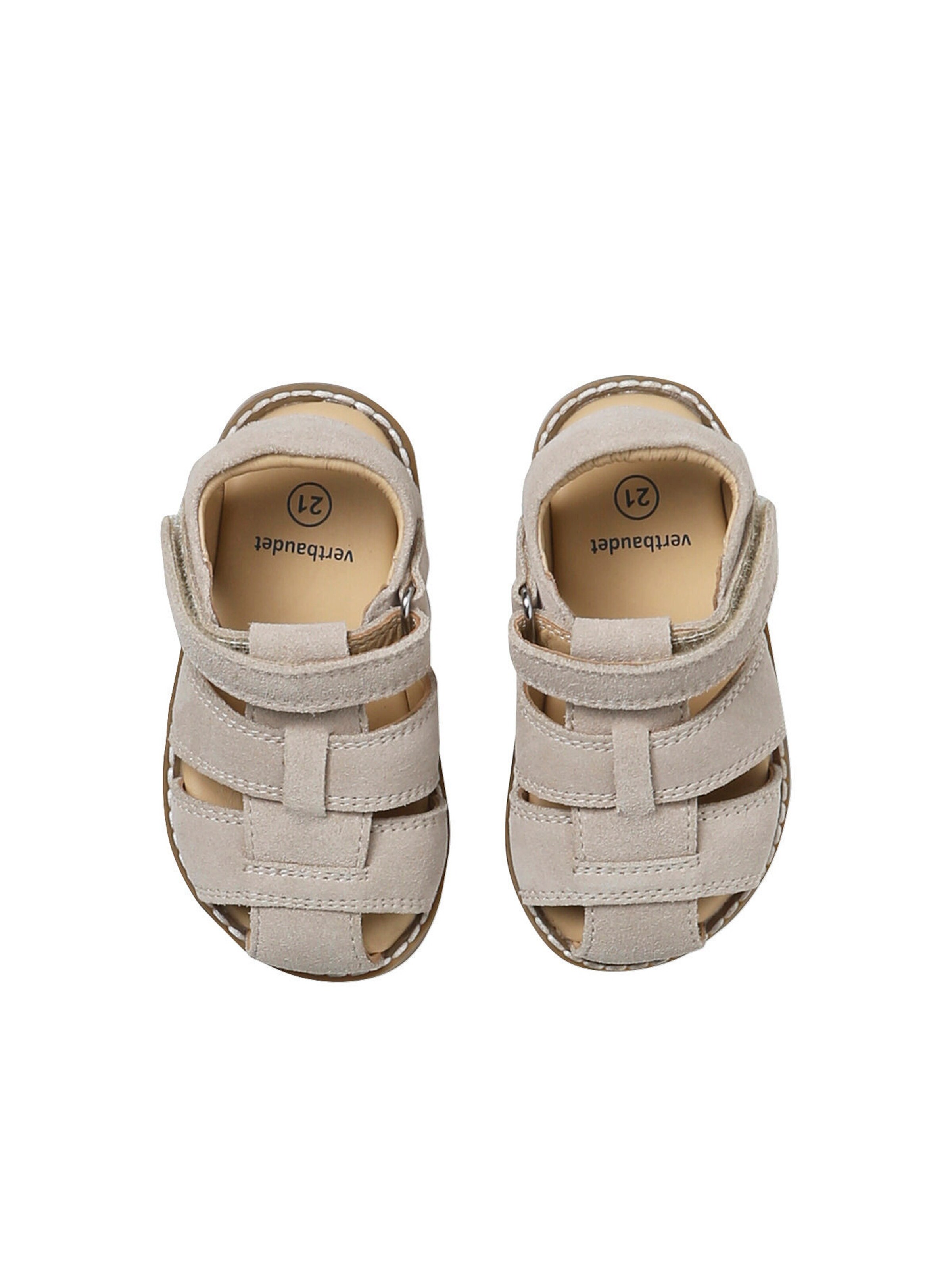 Vertbaudet Geschlossene Baby Klett-Sandalen aus Leder, flexible Sohle sandfarben