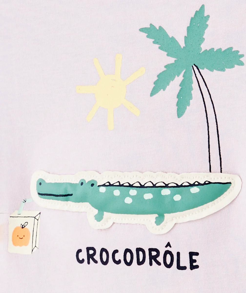 T-SHIRT BÉBÉ GARÇON MAUVE EN COTON BIO AVEC CROCODILE EN RELIEF