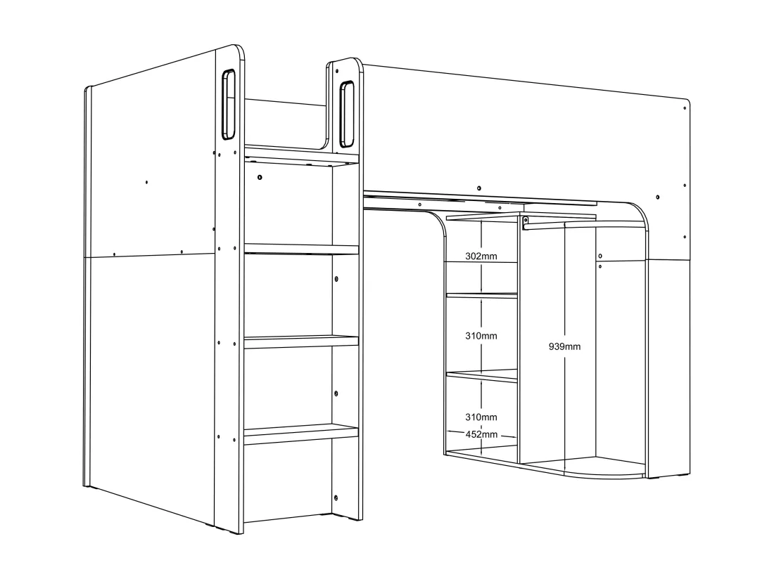 Lit mezzanine 90 x 190 cm avec rangements - Blanc - COLUMI