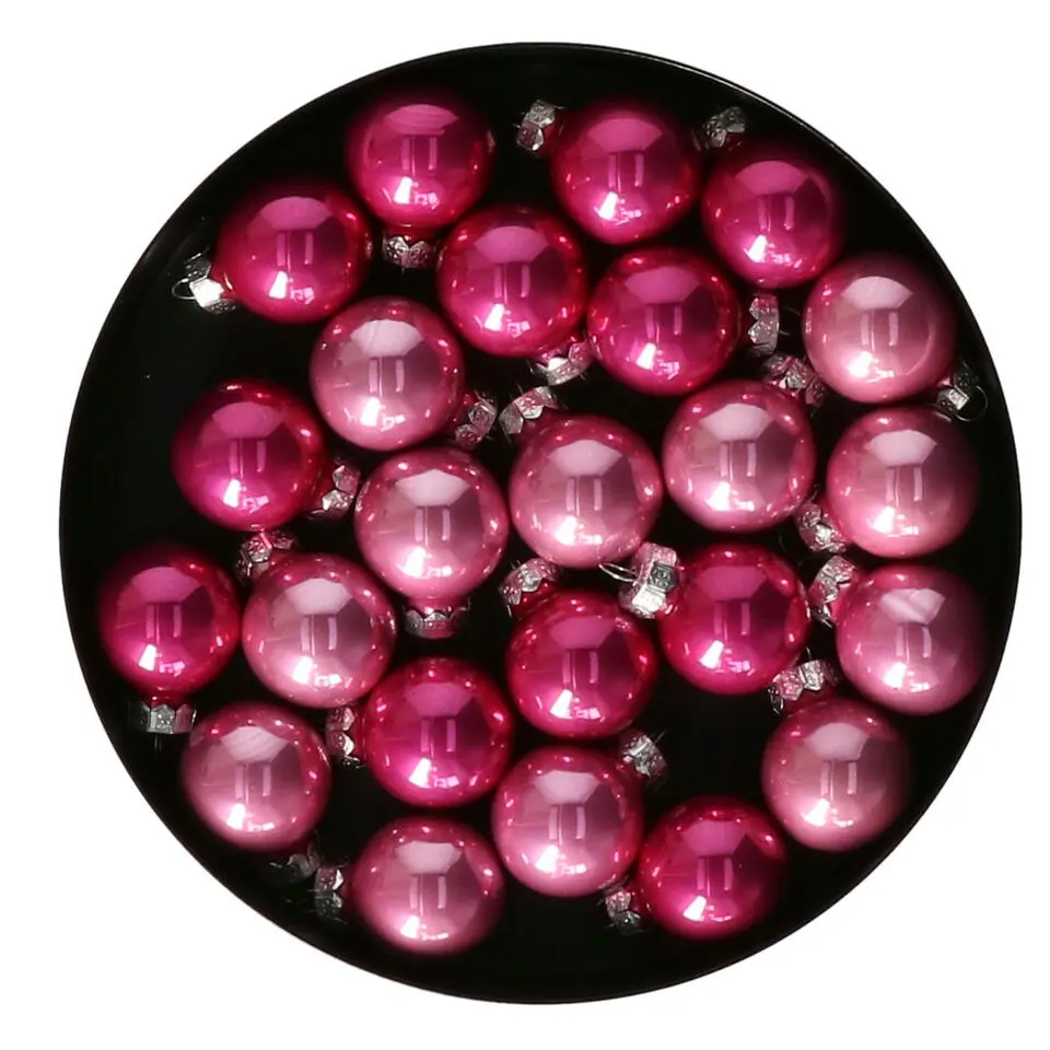 Othmar Decorations Kerstballen - glas - 24x - roze tinten - 2,5cm
