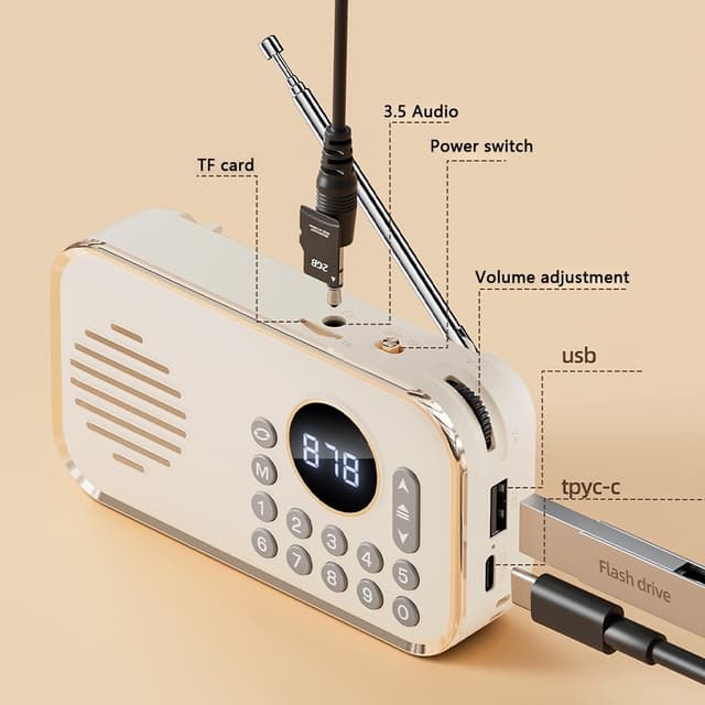 Bluetooth 5.0 FM Radio 3.5mm lydkabel TF Card U Disk