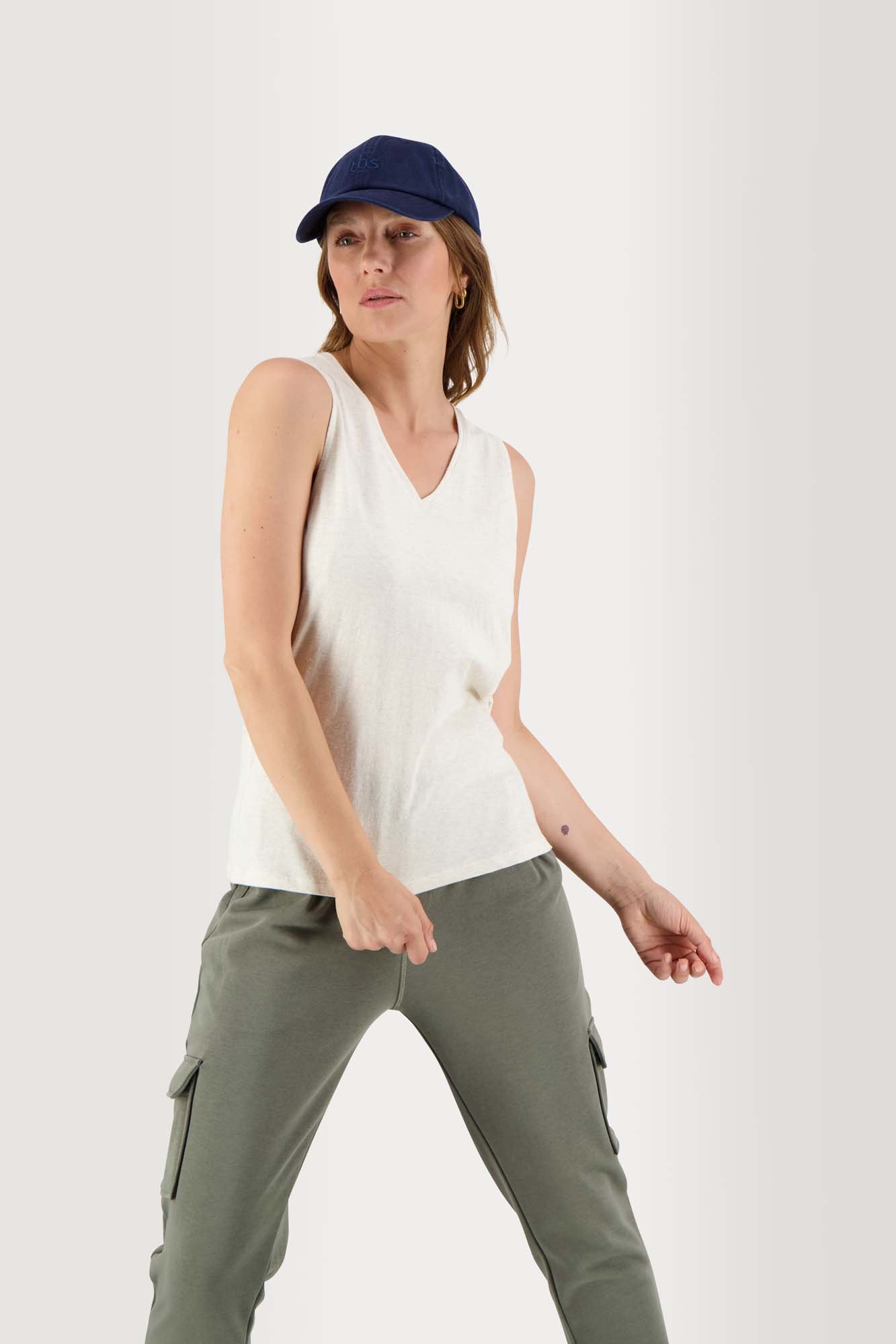Débardeur Femme Col V Coton Blanc