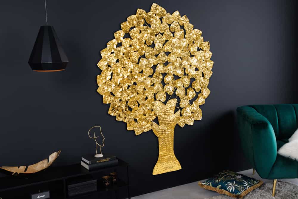 Design Wanddeko TREE OF LIFE XXL 170cm gold Metall handmade Ginkgo