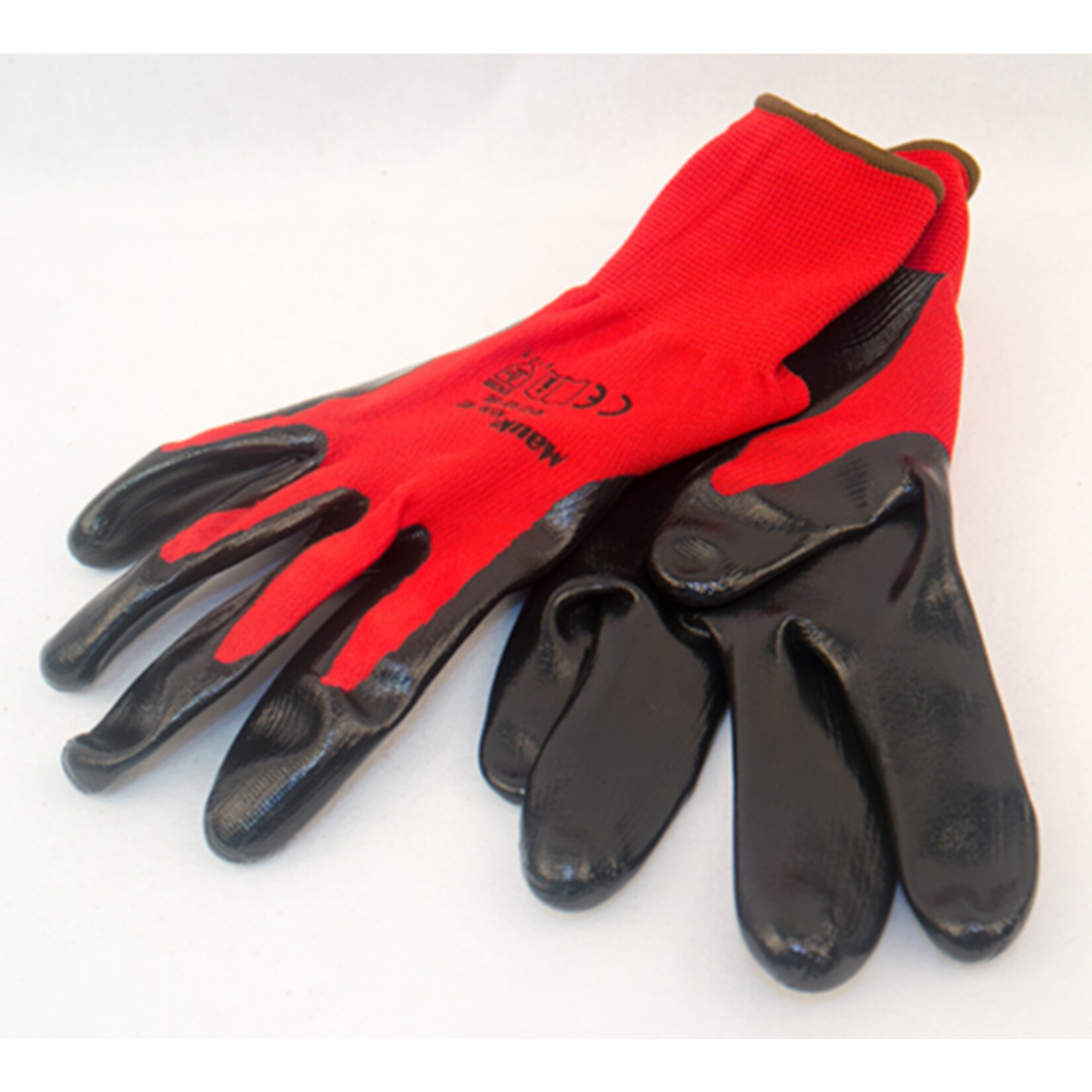 MAUK (12 Paar) Handschuhe Polyester Rot 13g, schwarz Nitril beschichtet 45g Größe 9