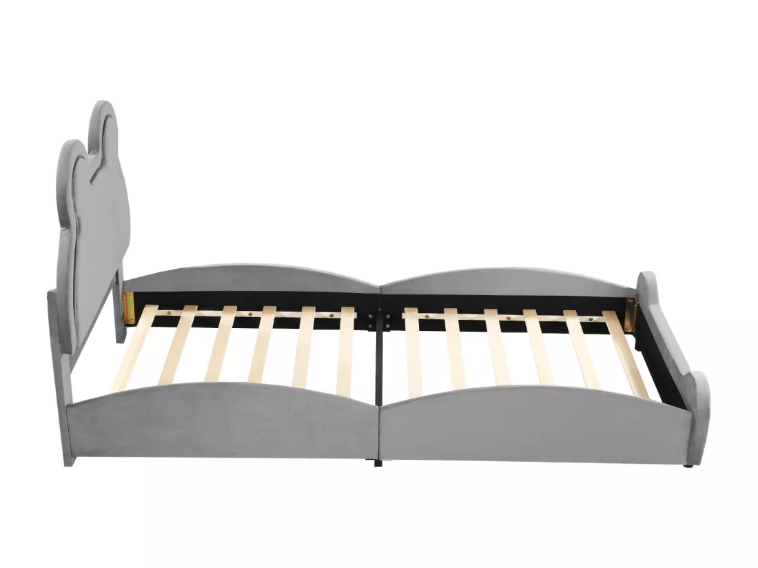 Lit simple rembourré enfant gris 90 x 200 cm en velours dermophile